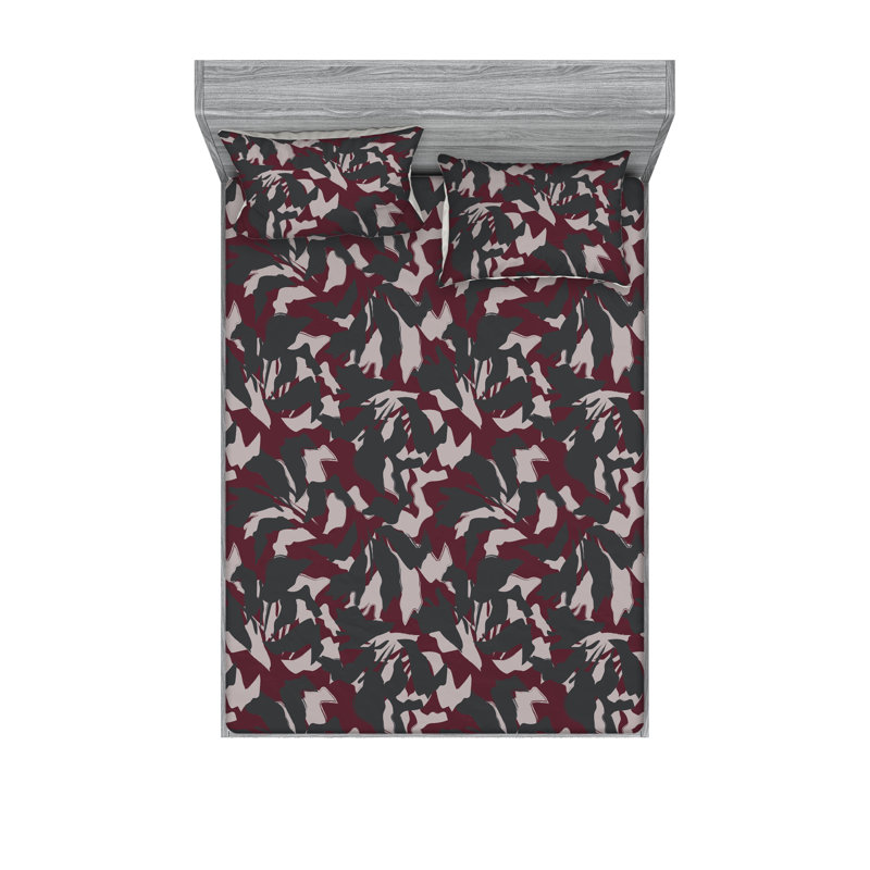 Drap-housse et taies décoratives 3 pièces Ambesonne, Bourgogne, gris anthracite, gris / abstrait