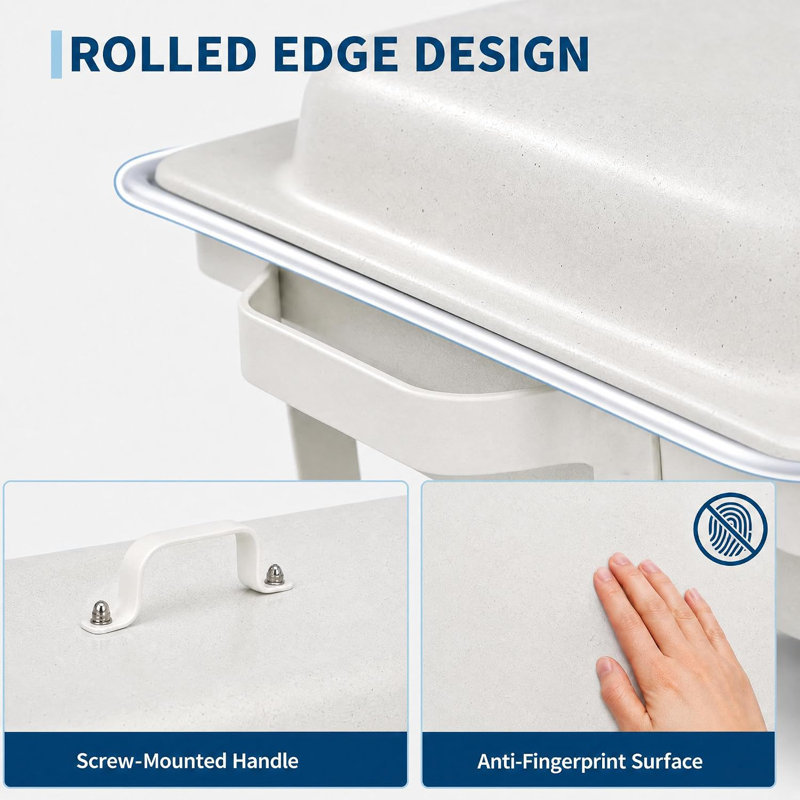 Ensemble de 5 chauffe-plats blancs 9 QT pour buffet, avec revêtement anti-traces de doigts et design empilable, idéal pour la restauration et l'usage domestique.
