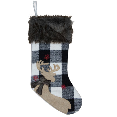 Chaussette de Noël renne 18 pouces noir et blanc