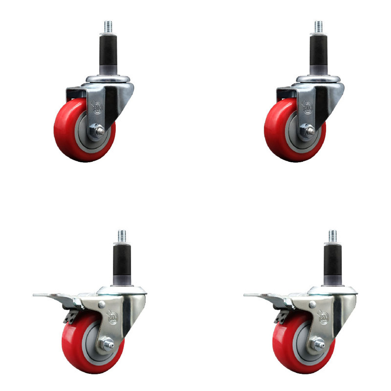 Ensemble de roulettes extensibles en poly pivotant 1-1 / 8 pouces 2 freins à verrouillage total