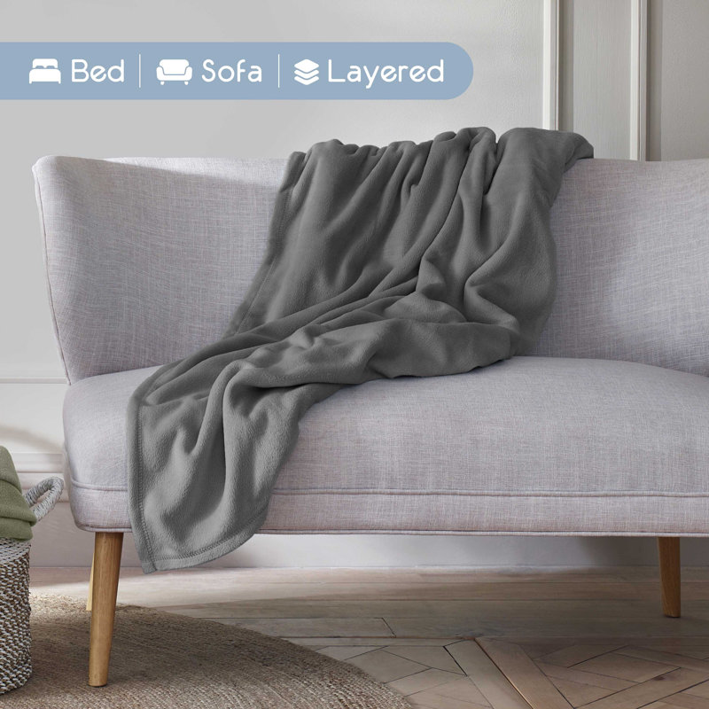 King Size Gray Microfleece Reversible Bed Blanket