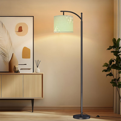 Lampe sur pied Arc avec abat-jour réglable Fleurs blanches délicates Doux vert été Lampe sur pied 3 températures de couleur à intensité variable avec poteau pour la chambre à coucher