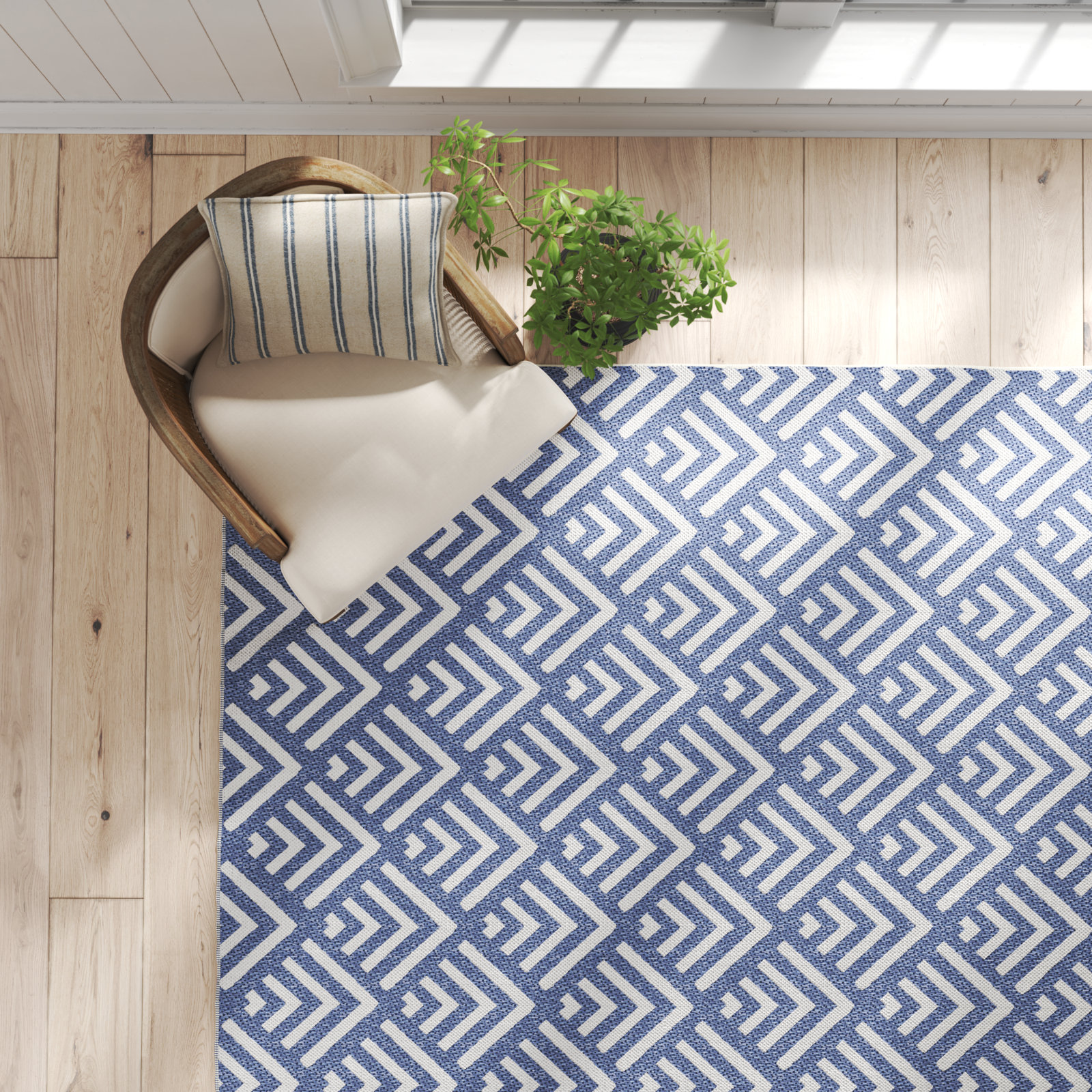 Pauley Blue Indoor/Outdoor Rug, Rectangle 5'3" x 7'