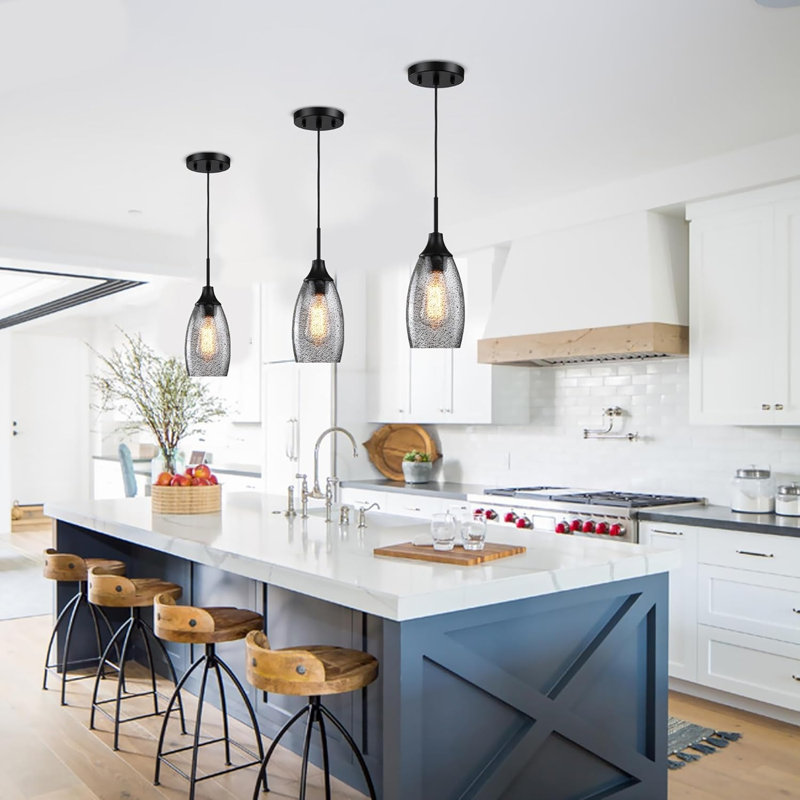 Ensemble de 3 mini-luminaires suspendus en verre grainé noir