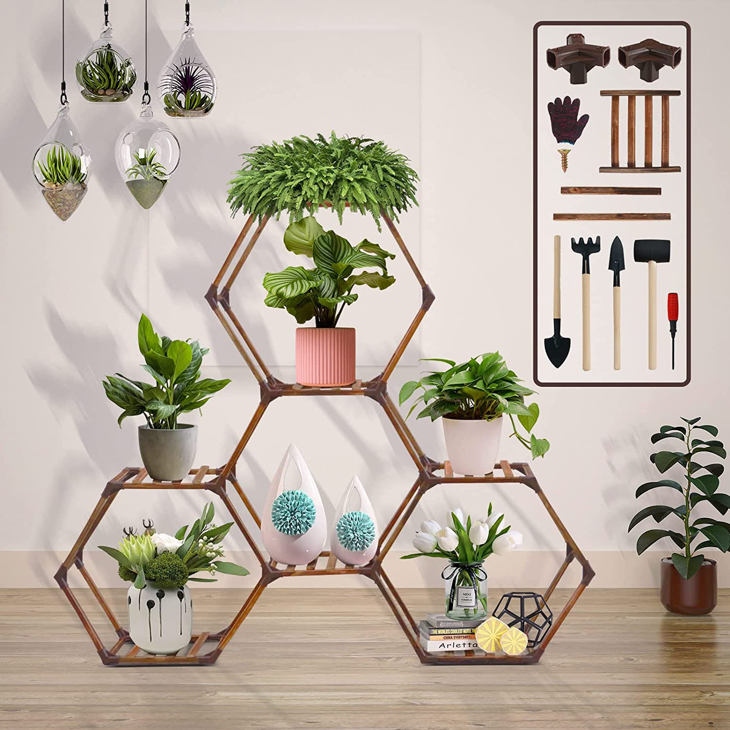 Arlmont & Co. Indoor Outdoor Plant Shelf, 7 Tiers Wood Plant Stands