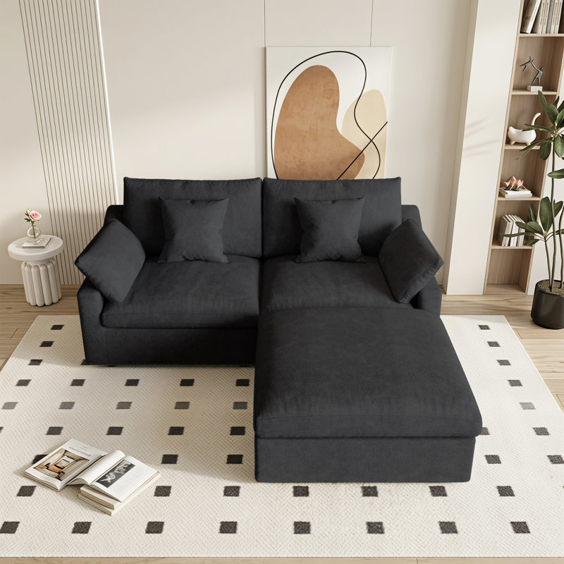 Canapé modulaire rembourré avec repose-pieds, H 29,53 po x l 82,68 po x P 77,95 po, Gris anthracite foncé