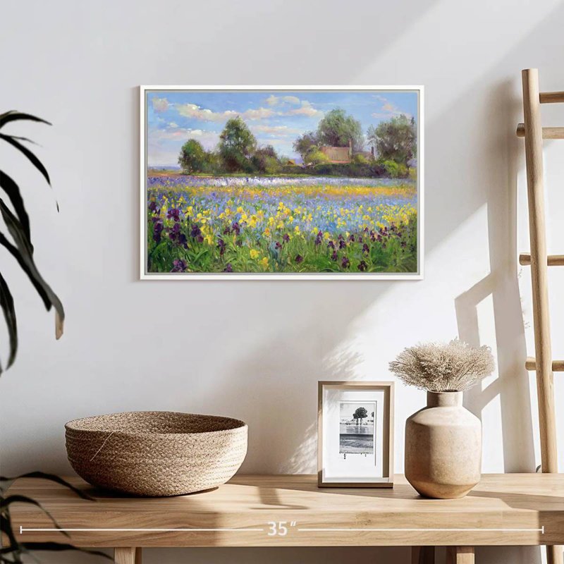 Ferme et champ d'iris, Cadre flottant blanc, 19 po x 13 po