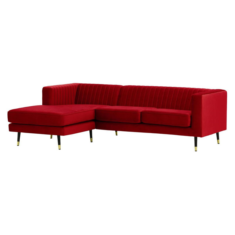 Monaville 4 Seater Velvet Sofa & Chaise, Red, Left Hand Facing