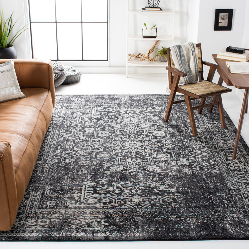 Oriental Area Rug, Black/Grey, Square 201 cm