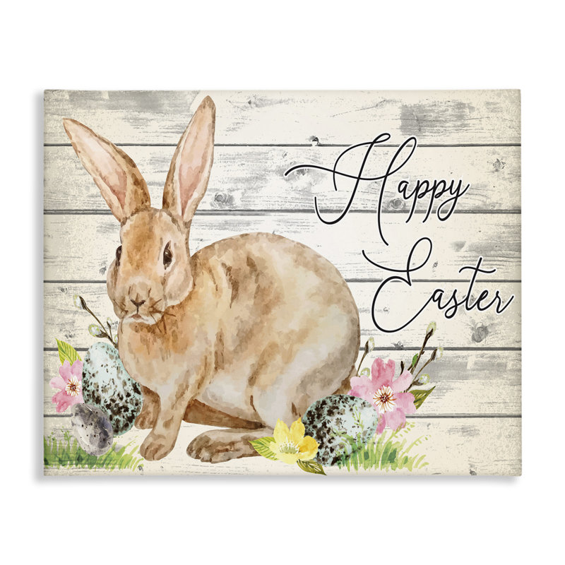 Printemps floral, Joyeuses Pâques, lapin par ND Art - impression sur toile tendue, H 16 po x l 20 po x P 1,5 po