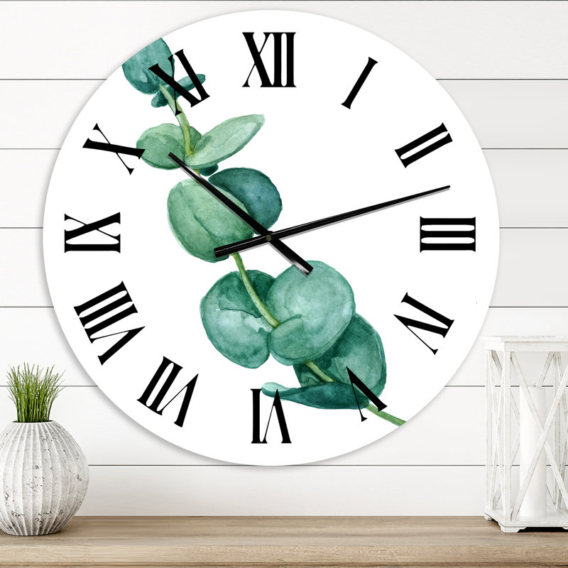 Jeunes feuilles d'eucalyptus et branches II - Horloge murale traditionnelle, Surdimensionné