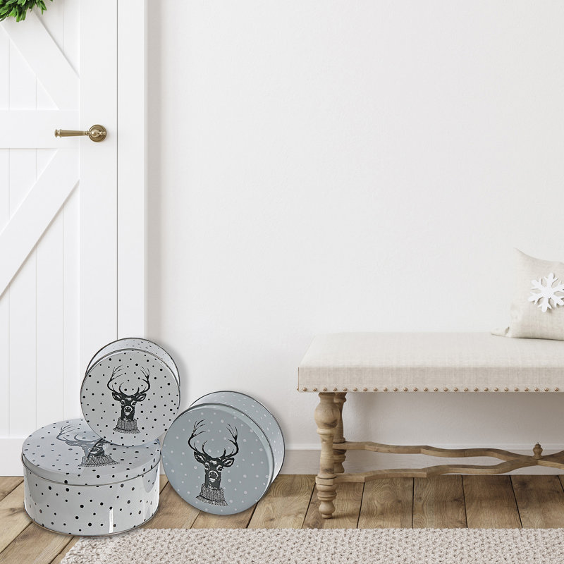 Nesting Round Tin Boxes (3Pc Set) (Reindeer Head)