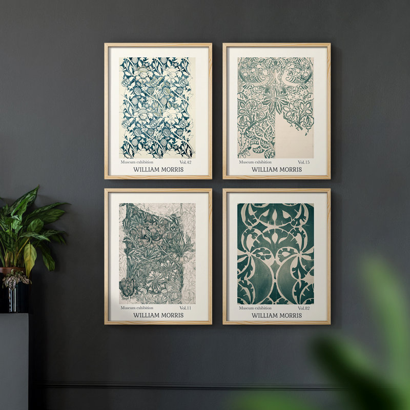 «William Morris VI», ensemble de 4 reproductions encadrées, Naturel, H 44 po x l 14 po