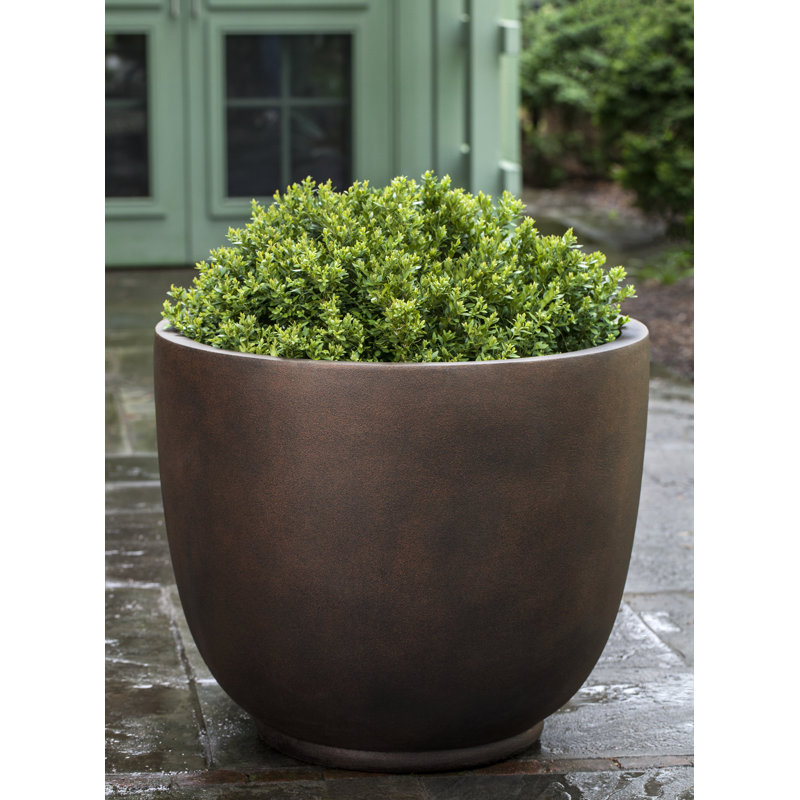 Meola Fiberglass Pot Planter, Onyx Black Lite, Set of 5, 15" H x 17.5" W x 17.5" D