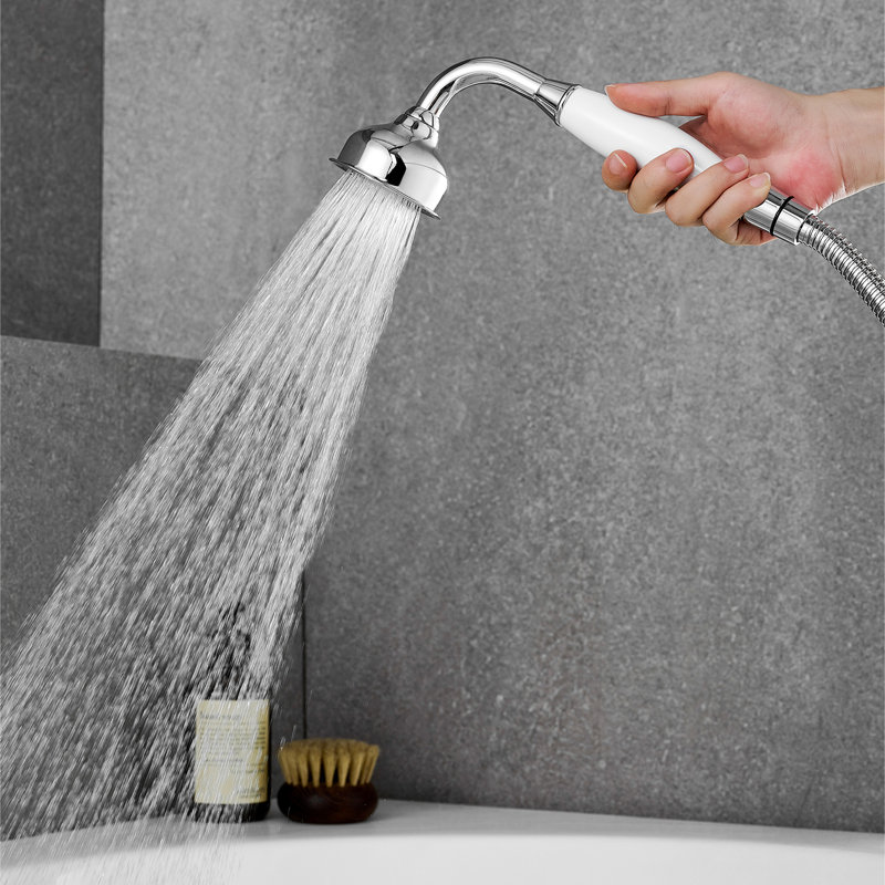 Garniture de robinet de baignoire romaine à fixation sur plateau à poignées triples avec douche à main Vikran, Chrome poli