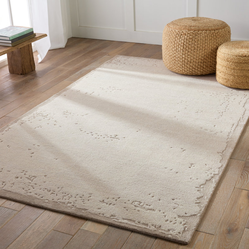 Tapis crème / taupe abstrait fait à la main Ulrich (8 pi x 10 pi), Rectangle 9 pi x 12 pi