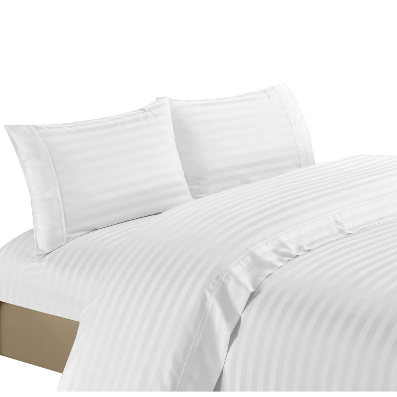 Egyptian Cotton Striped Sheet Set, Queen Sheet Set with 2 Pillowcases, White