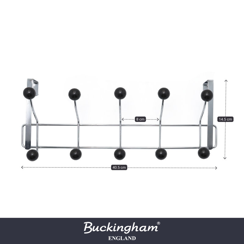Buckingham Over Door Hanger 10 Hook Chrome Plated with Plastic Balls Fits Doors up to 4 cm, Black
