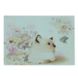 Ambesonne Cat Cutting Board Large Size Pastel Kitty and Butterflies Multicolor