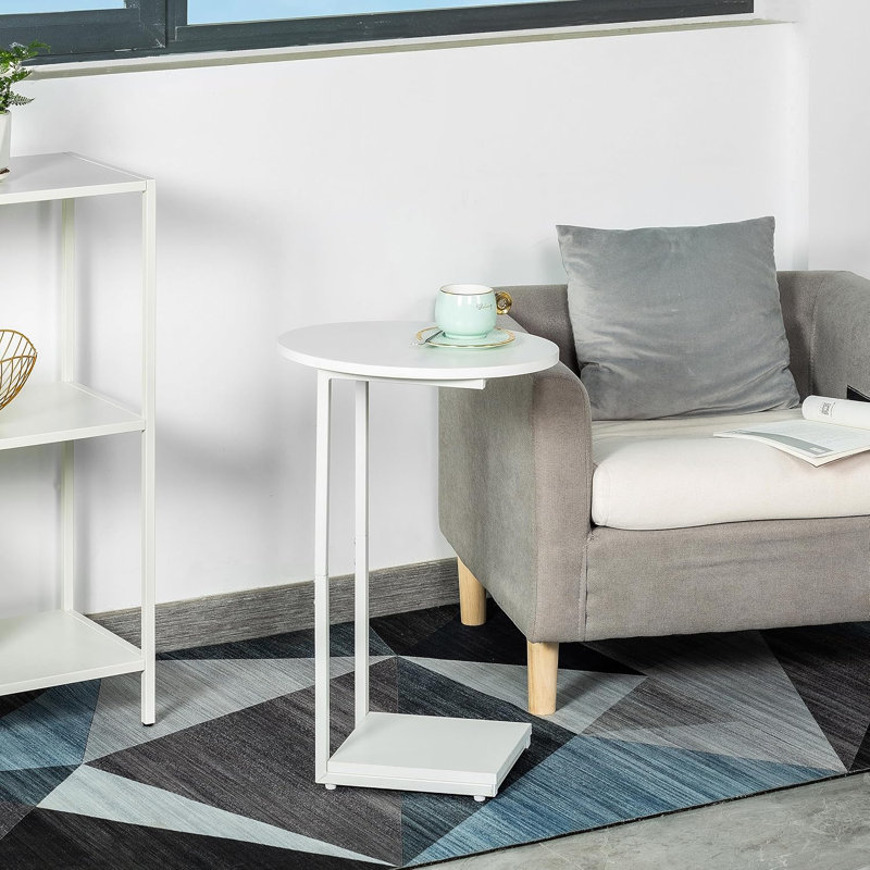 C Table Small End Table Set Of 2,Couch Tables That Slide Under,C Shaped Small Oval Side Table For Living Room,Bedroom,Small Spaces,White