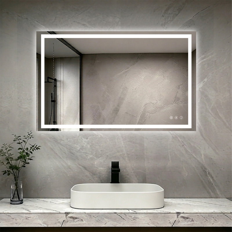 48" X 30" LED Bathroom Mirror With Dimmable Light Anti-Fog Lighted Vanity Mirror With 3 Color Modes, IP44 Waterproof Horizontal/Vertical Mount
