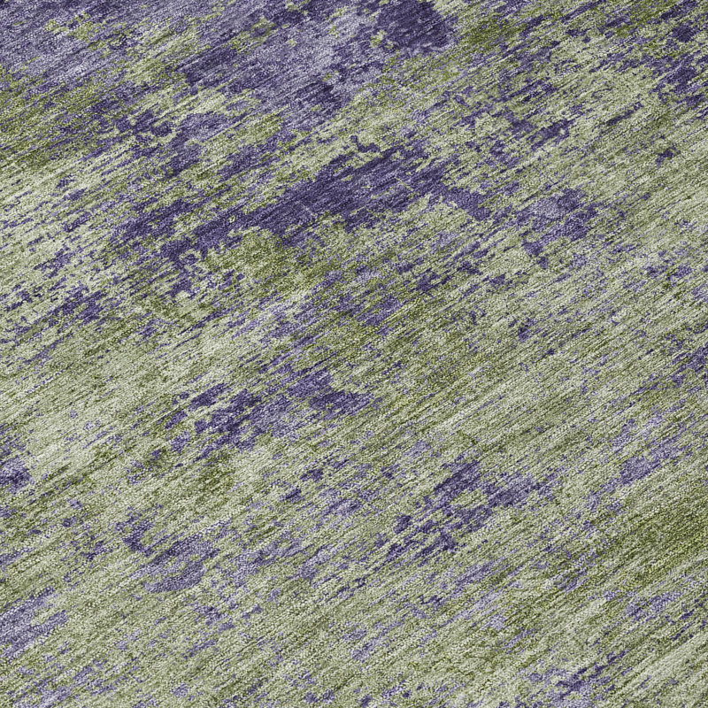 Machine Washable Olive and Purple Synthetic Area Rug