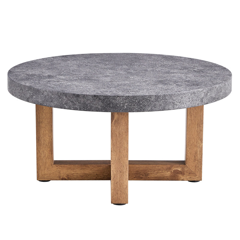 Table basse en gris texturé, 31,4 po de diamètre, pieds croisés pour une ambiance moderne de maison tentante, diamètre, avec plateau texturé et stable