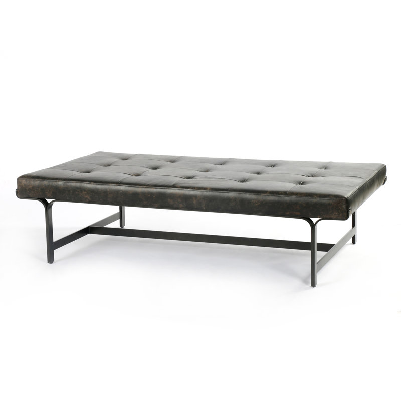 Ebony Leather and Metal Rectangular Coffee Table