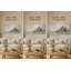 Tableau panoramique abstrait de montagne gris brumeux et or sur toile tendue-1399150447