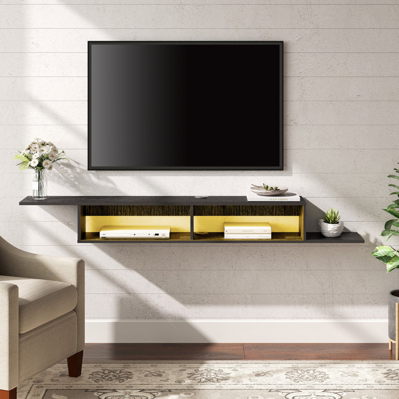 Meuble télé flottant pour téléviseur de 75 po ou moins Demetras, Jaune