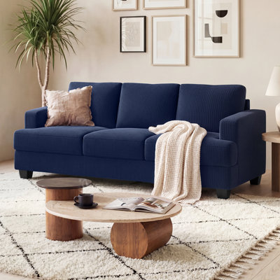 89" Corduroy Sofa, 3-seater Upholstered Couch With Deep Seat, 18" High Back, Blue