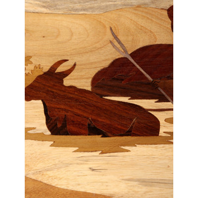Panneau d'art mural incrusté en bois 20 po "Harmonie pastorale" fabriqué à la main