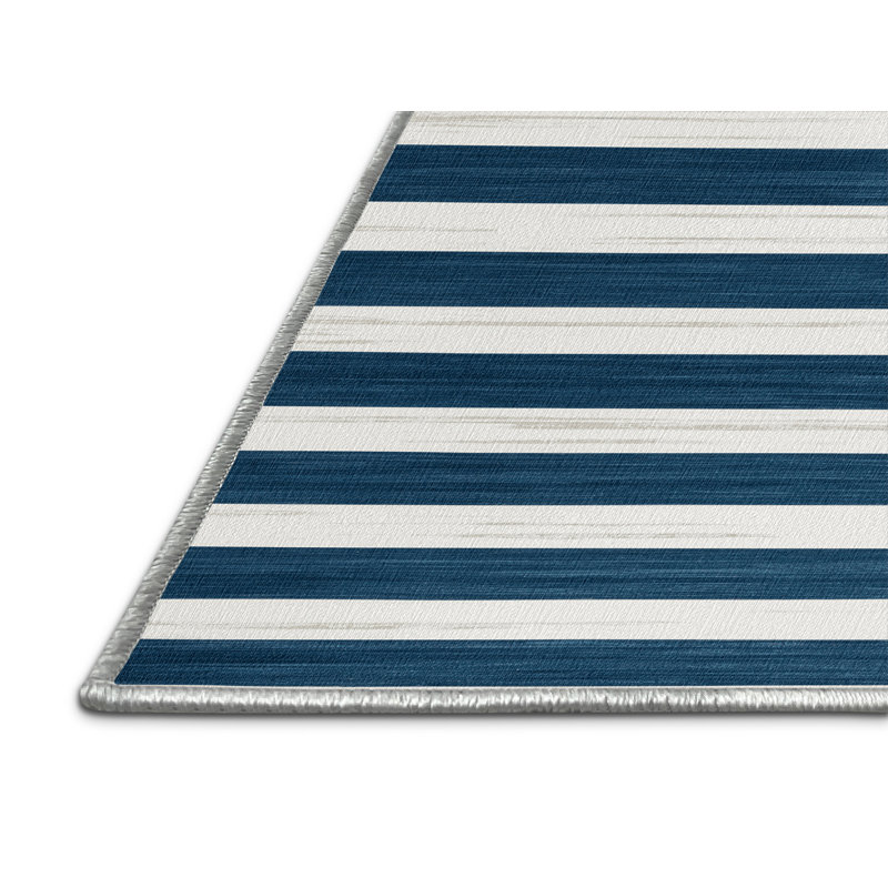 Tapis blanc à rayures horizontales lavable à la machine, Carré 3 pi