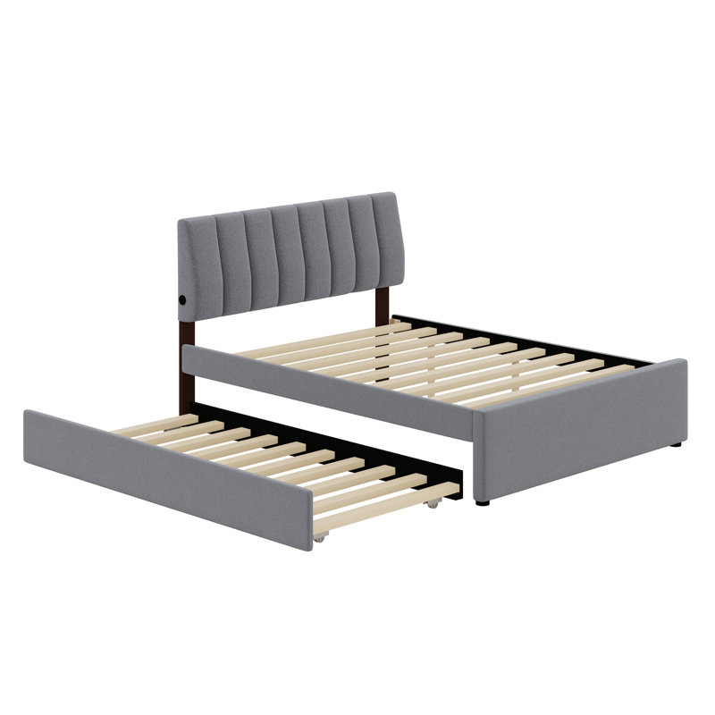 Upholstered Platform Bed With Trundle, Gray