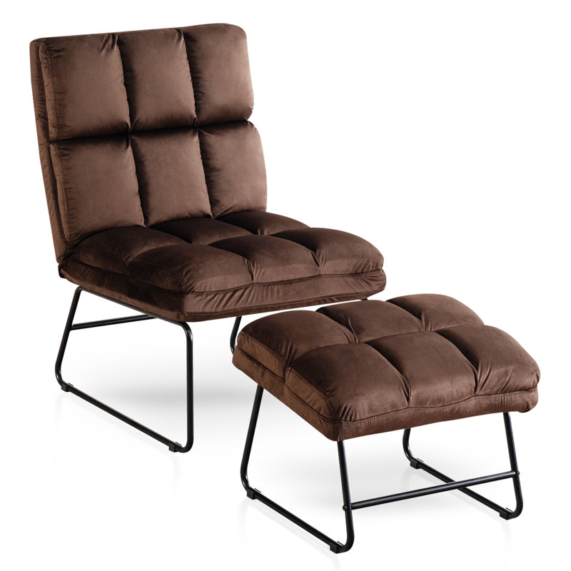 Merrick Road Accent Chair with Ottoman, Velvet Modern Metal Legs, Club Chair Lounge Sofa Couch, Brown