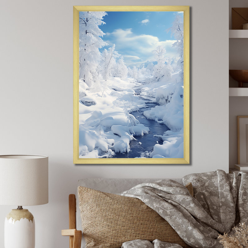Snow River Wonderland I - impression, Encadrement doré, H 32 po x l 24 po x P 1 po