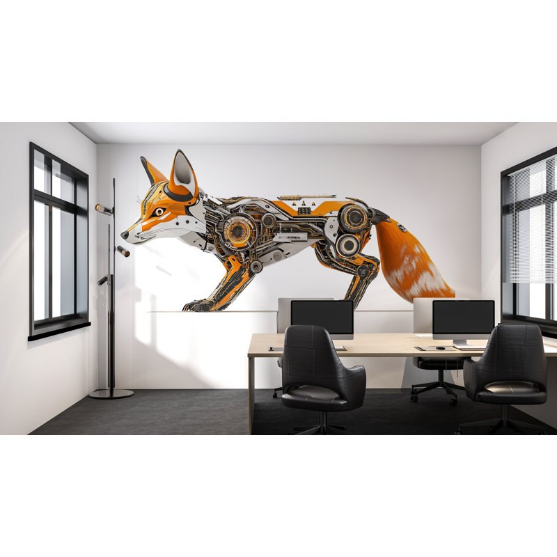 Cyber renard, art mural, futuriste, art mural 357Mv, 50" H x 95" W