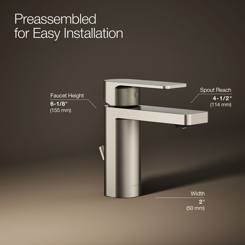 Parallel Single-Handle Bathroom Sink Faucet, Single-Hole Faucet with Pop-Up Drain, 0.5 GPM, Vibrant Brushed Nickel