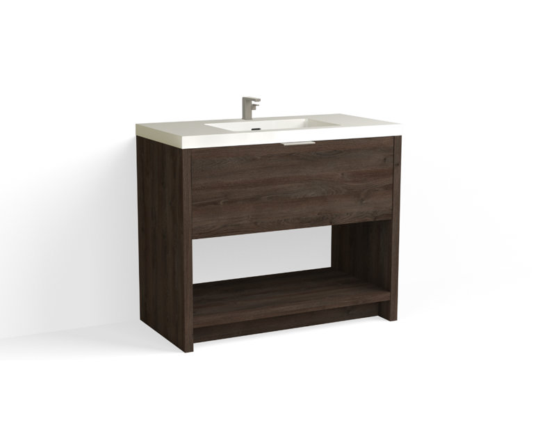 Vista 42" W Freestanding Single Bathroom Vanity, White Nanomatte/Matte Black, White Gloss, Single-Hole