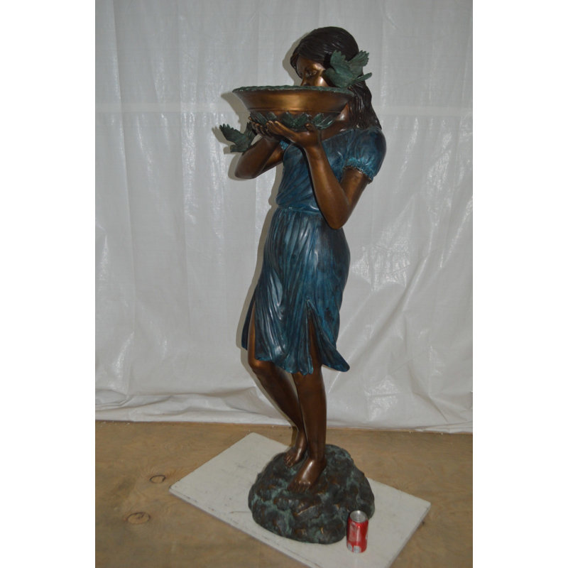 Eutropios Lady holding a tray bronze statue fountain - Size: 17"L x 23"W x 62"H.