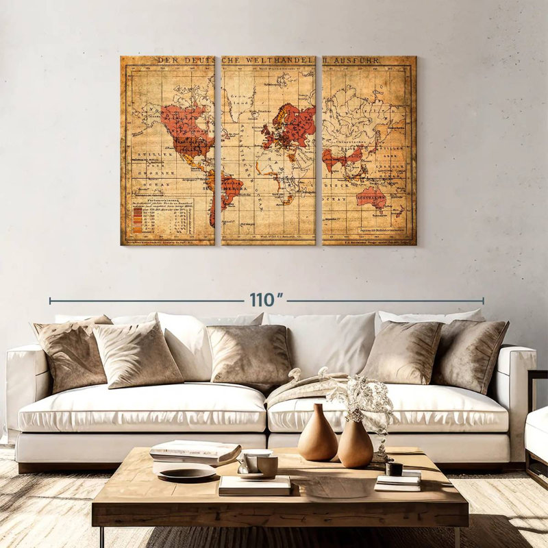 Ancienne carte du monde allemand, H 48 po x l 74 po