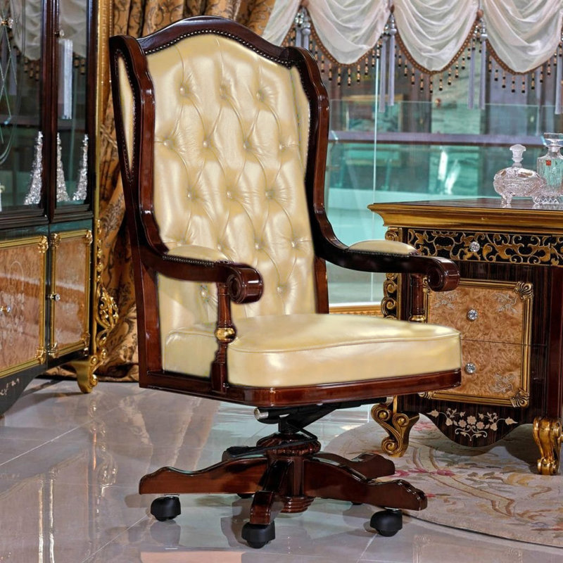 Leicester Genuine Leather Executive Chair with Headrest, Beige