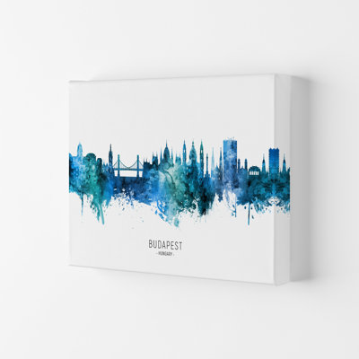 Budapest Hungary Skyline Blue City Name by Michael Tompsett - Print