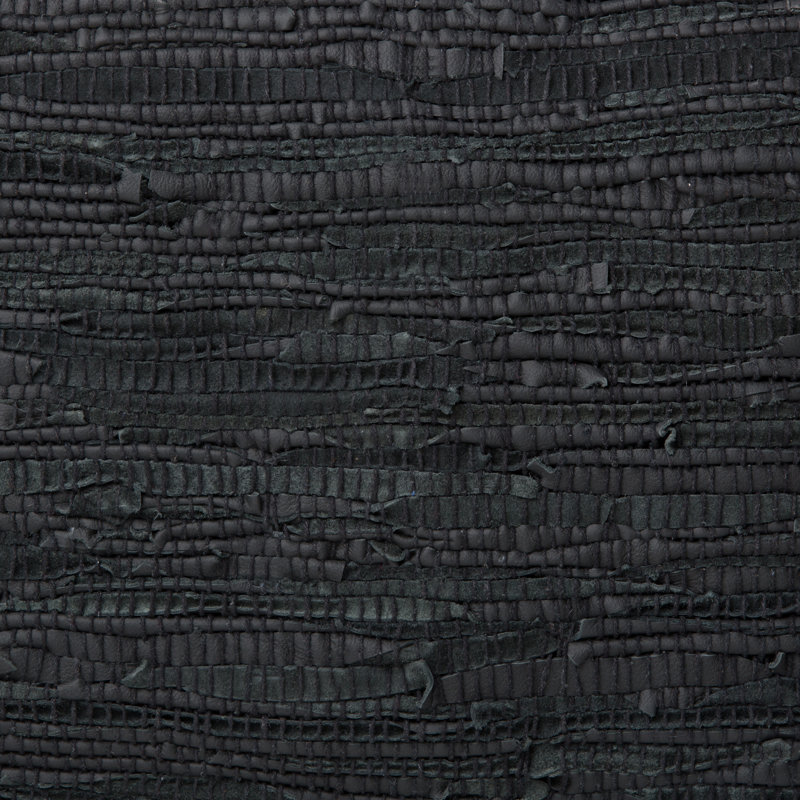 Fredrik 18"W Genuine Buffalo Leather Square Pouf, Black Genuine Leather