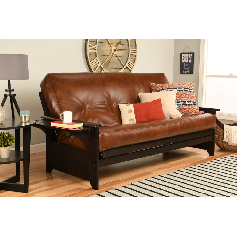 Stratford Full / Double 82'' Faux Leather Futon And Mattress, Saddle Brown, Espresso, Innerspring