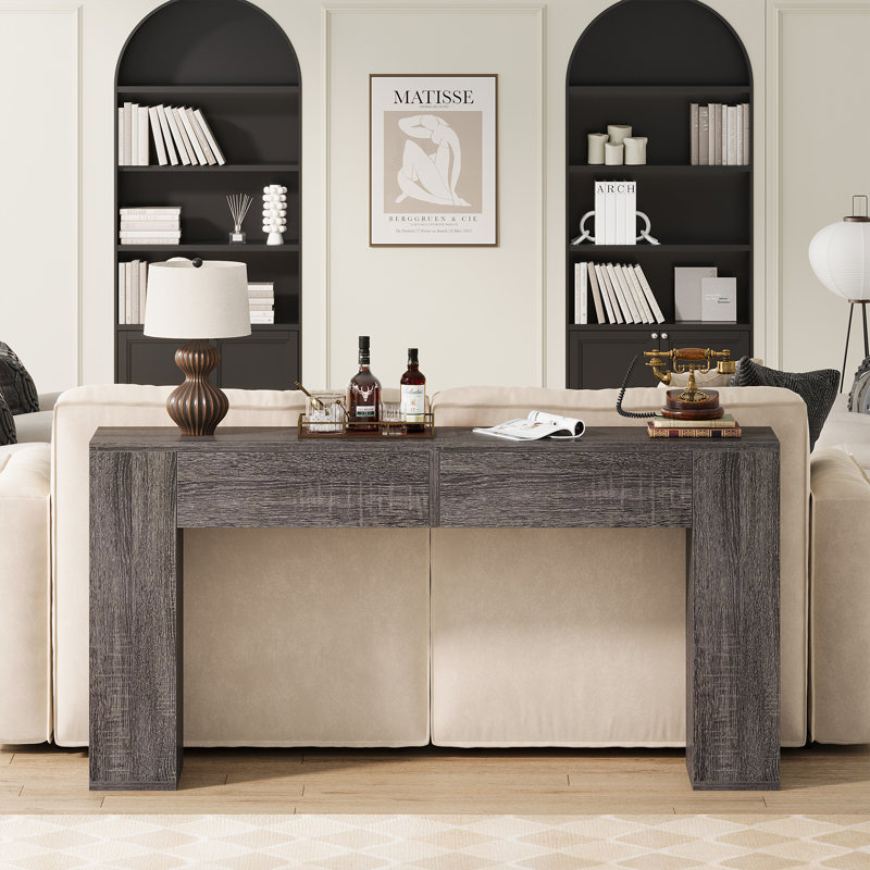 Diyanna 55.12'' Console Table with 2 Drawers & LED Light, Grey