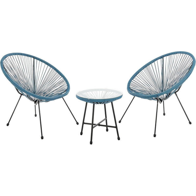 17 Stories Alyssya Natural Acapulco Styled Egg Shape Conversational Garden Bistro Patio Outdoor Set, Teal 