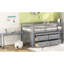 Lit mezzanine simple gris avec bureau portable et tablettes supplémentaires avec rangement, finition, structure en bois massif-1142042751-1142042750
