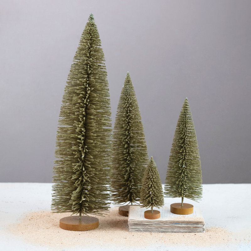 Flocked Plastic Bottle Brush Tree With Wood Base