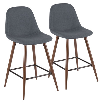 Tabouret de comptoir Pebble Mid-Century moderne en noyer et bleu par Lumisource - ensemble de 2